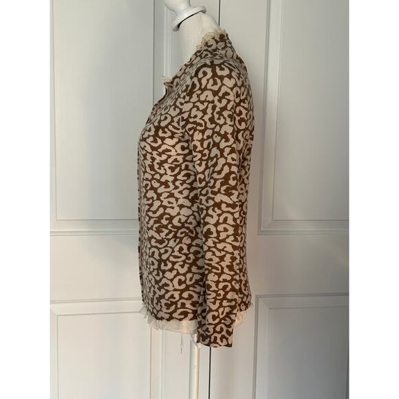 J.Crew Merino Wool Ruffle Trim Leopard Cardigan – Women’s Small - Picture 3 of 5
